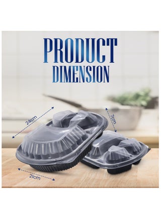 SNH Packing Disposable 24 Pack Oval Black Base Meal Prep Containers with Lids - 3 Compartment, Microwave, Freezer & Dishwasher Safe, Leak-Proof Food Storage Boxes - view 2